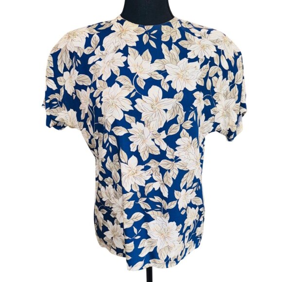 Vintage Pendleton Country Sophisticate Floral Top Blue White Button Back 6 Cotta - Picture 1 of 11